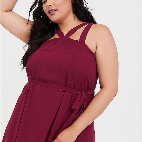 Nwt Torrid Burgundy Red Chiffon Strappy Dress - Picture 2 of 6